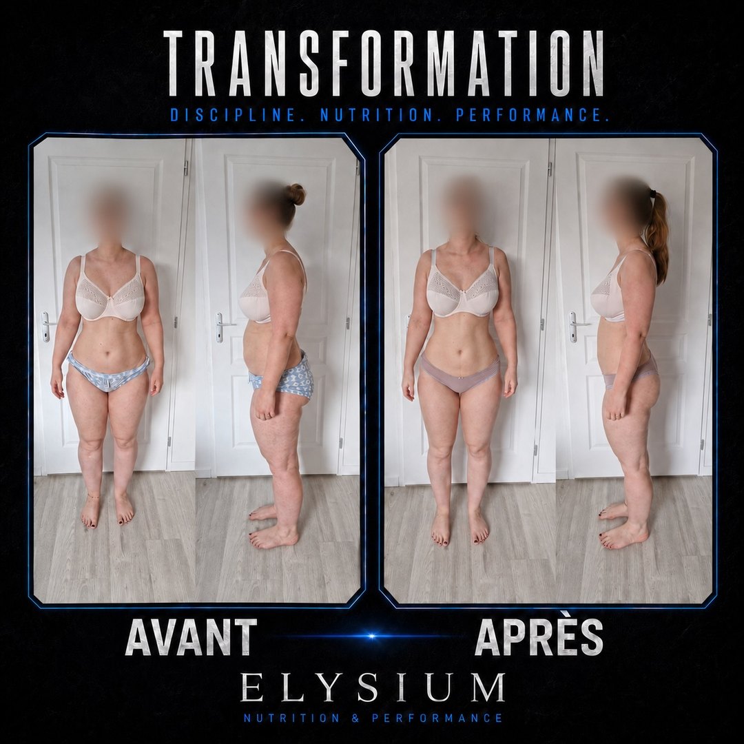 Avant / après, de 90 à 80,5 kg, de face et de profil